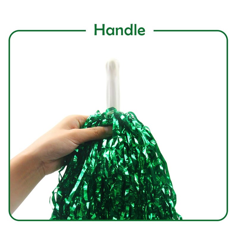 Hooshing 12PCS Green Pom Poms Cheerleading Metallic Foil Pompoms with Plastic Handles for Team Spirit Sports Dance Party - Image 2